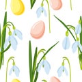 vector illustration of Easter theme, seamless pattern with bouquet of spring flowers snowdrops and multicolor pastel Royalty Free Stock Photo