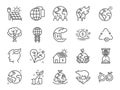 Ecology line icon set. Included icons as eco product, clean energy, renewable power, recycle, reusable, go green and more.