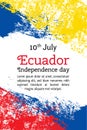 Vector illustration Ecuador Independence Day, Ecuadorian flag in trendy style. 10 July. Watercolor design template for