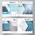 The vector illustration of the editable layout of two covers templates for square design bi fold brochure, magazine