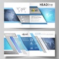 The vector illustration of the editable layout of two covers templates for square design bi fold brochure, magazine