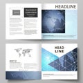 The vector illustration of the editable layout of two covers templates for square design bi fold brochure, magazine