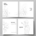 The vector illustration of the editable layout of two covers templates for square design bifold brochure, magazine