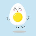 Vector illustration of egg character with cute celebration expression, jump