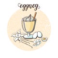 Vector illustration with eggnog drink and its ingredients