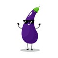 Vector illustration of eggplant character with cute expression, sunglasses thumb up