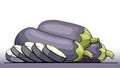 Vector illustration of eggplants with slices on line.