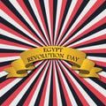 Vector illustration for Egypt Revolution Day, retro style greeting card with rays and golden ribbon.