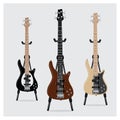 Vector Illustration Electric Bass Guitar set with Stand Royalty Free Stock Photo