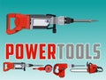 Vector illustration with electric drill hammer and Different Power Tools Royalty Free Stock Photo