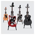 Vector Illustration Electric Guitar & Acoustic Guitar set with Stand Royalty Free Stock Photo