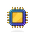 Vector illustration. Electronic Integrated circuit top view. Computer microchip or nano processor. Artificial intelligence