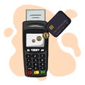 Vector illustration of electronic payments using terminal, smartphone, mobile applications and bank cards