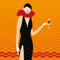 Elegant party girl dressed in black with orange background. Royalty Free Stock Photo