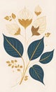 Vector illustration, elegant vintage Japanese leaves with patterns. Pattern of floral gold elements in vintage style for design Royalty Free Stock Photo