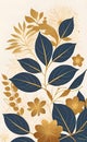 Vector illustration, elegant vintage Japanese leaves with patterns. Pattern of floral gold elements in vintage style for design Royalty Free Stock Photo