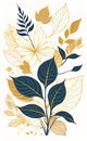 Vector illustration, elegant vintage Japanese leaves with patterns. Pattern of floral gold elements in vintage style for design Royalty Free Stock Photo