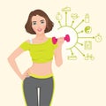 Vector illustration with elements of infographics athletic girl doing fitness