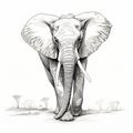 Detailed Black And White Elephant Illustration On White Background