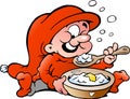 Vector illustration of elf eating porridge