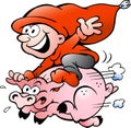 Vector illustration of elf riding on a pig