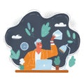 Vector illustration of Email received. Man who sitting at the desk just received message.