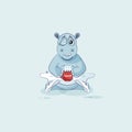 Vector Illustration Emoji character cartoon ballerina Hippopotamus just woke up with cup of coffee Royalty Free Stock Photo