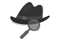 Vector illustration of emoticon of private detective hat and magnifying glass. Stylish headwear for a gentleman or a