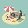 Vector illustration of empty beach scene Royalty Free Stock Photo