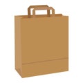 Vector illustration of empty brown kraft paper bag with handles isolated on white background. Hand-drawn, flat design. Shop Royalty Free Stock Photo