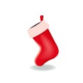 Vector illustration of the empty red Christmas stocking isolated on the white background. Long sock for presents. Royalty Free Stock Photo