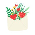 Vector illustration: envelope with flowers. Valentine\'s day illustration in hand drow style
