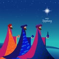 Epiphany, a Christian festival. Jesus Christ soon after he was born. Abstract 3 kings looking at star in dark night background Royalty Free Stock Photo