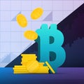 Bitcoin and gold coins. Financial chart. Vector illustration. Royalty Free Stock Photo