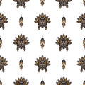 Seamless pattern with tiger head in feathers. For backgrounds, prints and textiles. Vector Royalty Free Stock Photo