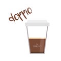 Vector illustration of an Espresso Doppio coffee cup icon with its preparation and proportions Royalty Free Stock Photo