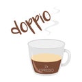 Vector illustration of an Espresso Doppio coffee cup icon with its preparation and proportions Royalty Free Stock Photo