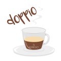 Vector illustration of an Espresso Doppio coffee cup icon with its preparation and proportions Royalty Free Stock Photo