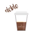 Espresso Doppio coffee cup icon with its preparation and proportions and names in spanish Royalty Free Stock Photo