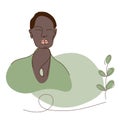 African, American avatar face of woman and eucalyptus leaf, simple shapes. Vector illustration in flat design