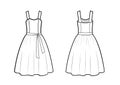Vector illustration of evening retro dress. Front and back