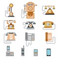 Vector illustration of evolution of communication devices from classic phone to modern mobile phone. Retro vintage icons