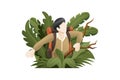 Vector illustration Explorer lost in the forest Royalty Free Stock Photo
