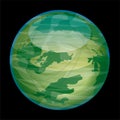 Extraterrestrial green and shiny planet isolated on black.