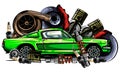 Vector illustration of Car Spares Frame and parts Royalty Free Stock Photo