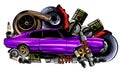 Vector illustration of Car Spares Frame and parts Royalty Free Stock Photo