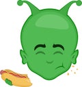 vector illustration face alien or extraterrestrial cartoon eat hotdog