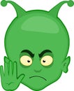 vector illustration face alien or extraterrestrial cartoon making a stop gesture with your hand