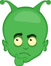 vector illustration face alien or extraterrestrial cartoon thinking doubt expression