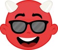 face of a cartoon devil with a happy expression and sunglasses Royalty Free Stock Photo